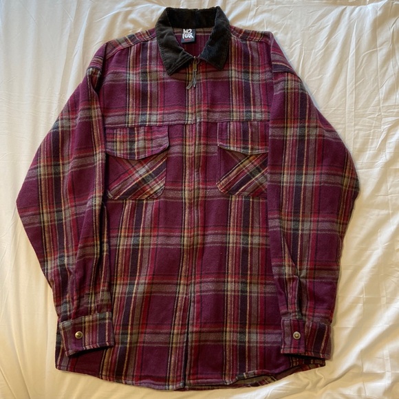 No Fear Other - No Fear Men’s Heavy Duty Zip up Flannel SZ M Y2K Cotton, Burgundy, Blk Tartan EC